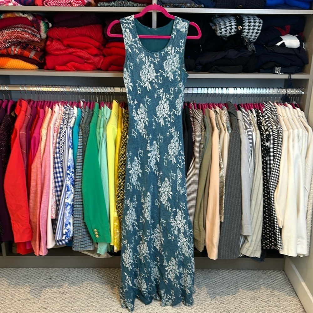 Unbranded teal with white flowers sleeveless scoop neck maxi dress size XS